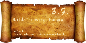 Balázsovics Ferenc névjegykártya